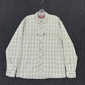 Simms Big Sky Shirt Men's Medium Green Plaid Fishing Button Front Performance